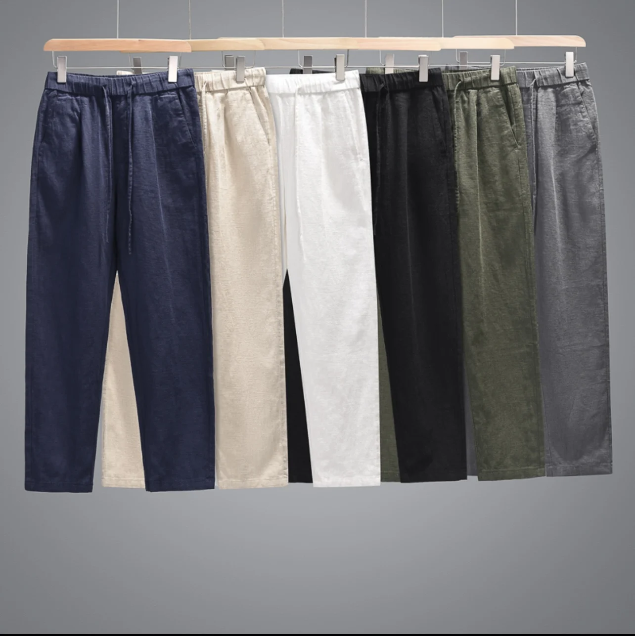 

Элитные мужские летние брюки из чистого льна и хлопка, тонкие, повседневные, свободные, широкие, прямые, длинные, в этническом стиле