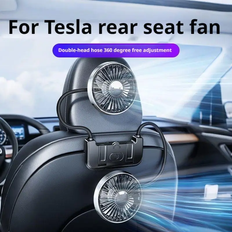 

Car Usb Fan Dual Head Cooling Air Fan Independent Switch 3-speed 360 Degree Adjustable Auto Headrest Fan For Rear Seat K5N9