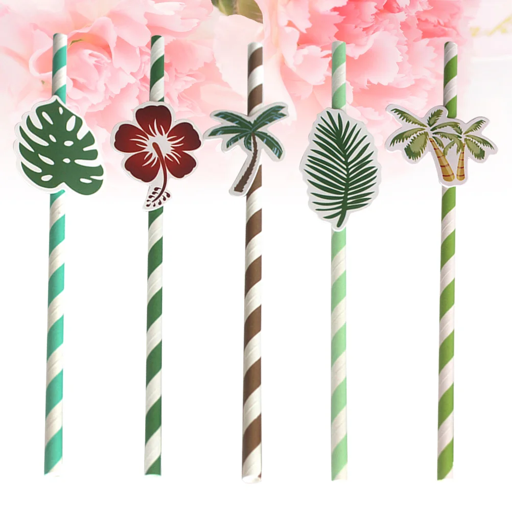 50pcs Hawaiian Party Paper Straws Decorative Drinking Straws Hawaiian Theme Decoration hawaiian straws