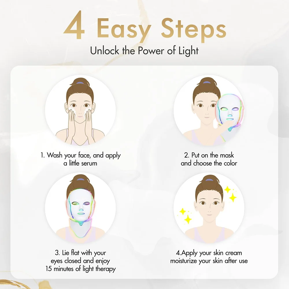 Máscara LED Light Therapy para o rosto, 7 cores, terapia de luz azul e vermelha, Home Beauty Device