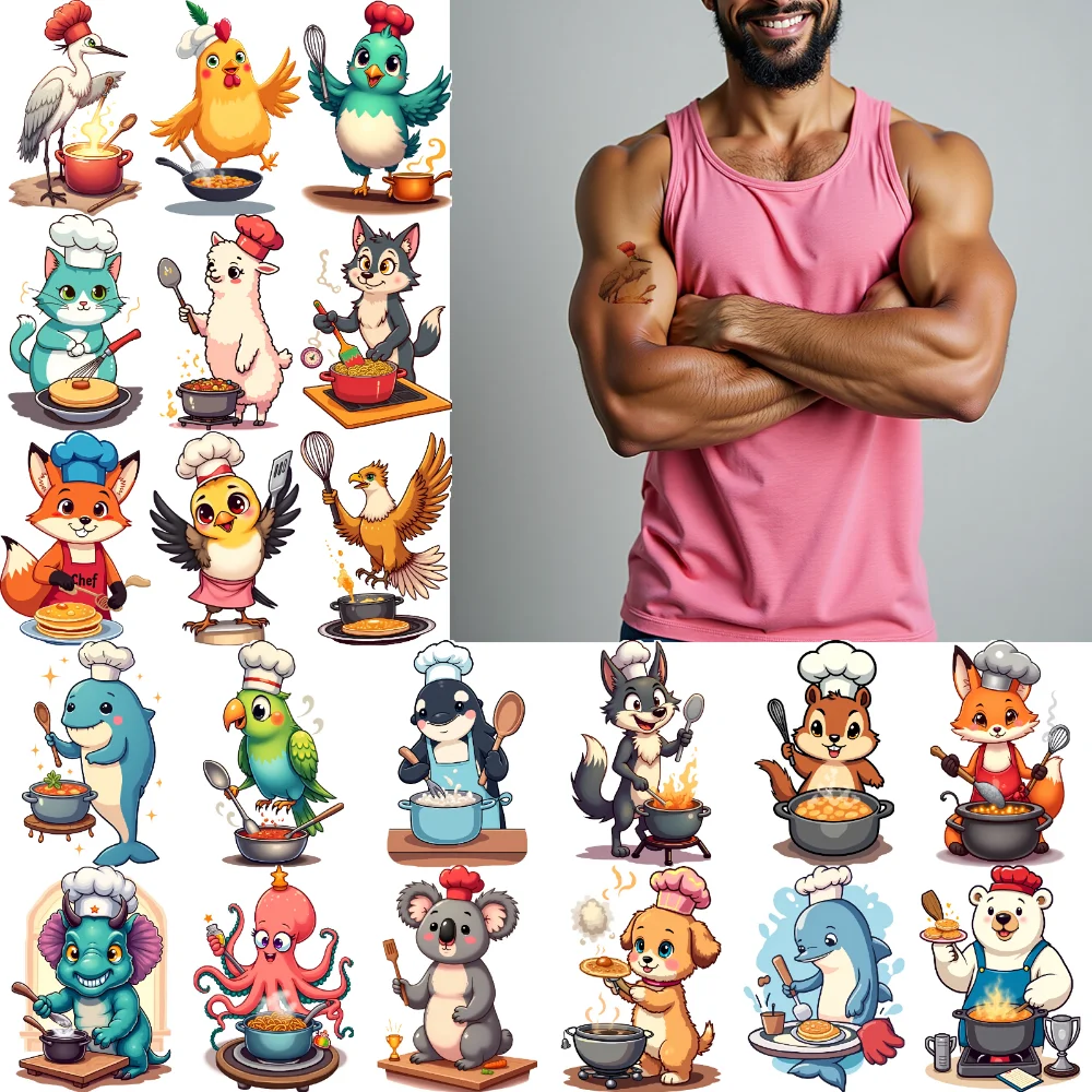 

28pcs Temporary Tattoo Animal Chefs Cartoon Cartoon Characters Cooking Animals Temporary Tattoo Stickers For Shoulders Cheeks