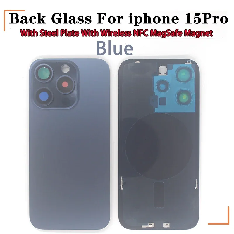 Back Glass with Steel Plate with Wireless NFC MagSafe Magnet for IPhone 15 Pro Max Original Colour Rear Cover