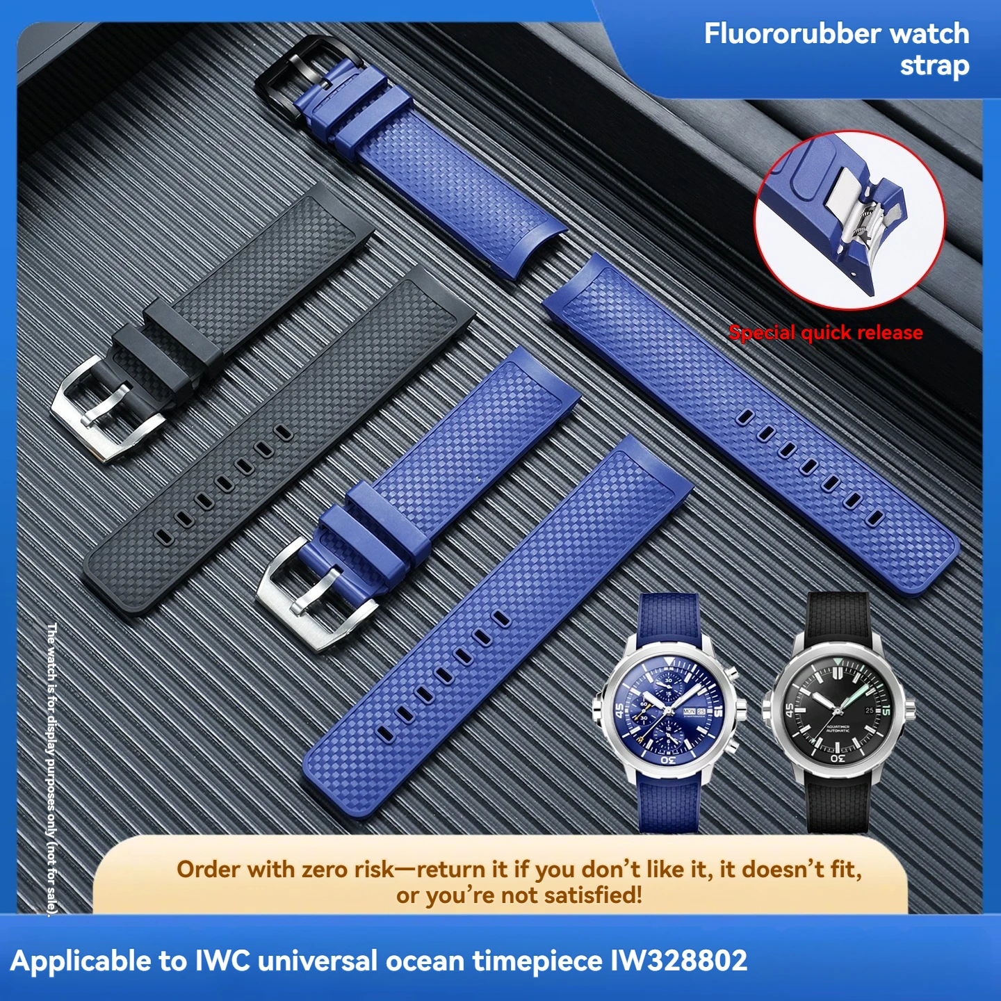 For IWC Aquatimer IW356802, IW376705, and IW376710: Curved Quick-Release Strap, FKM Fluoroelastomer, 22mm Replacement Strap
