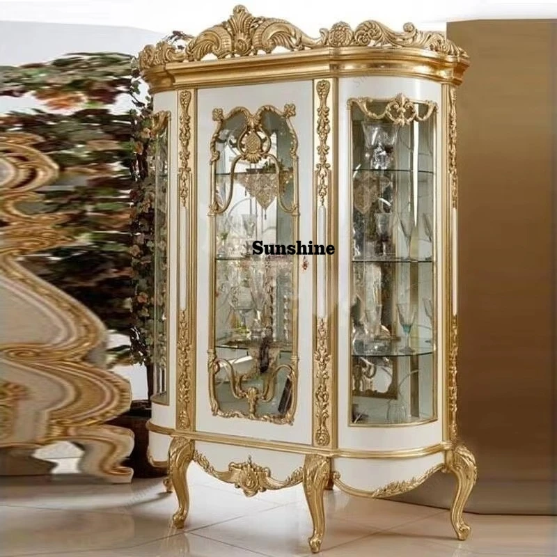 OE fashion custom luxury European high display cabinet glass door solid wood engraving single door display cabinet