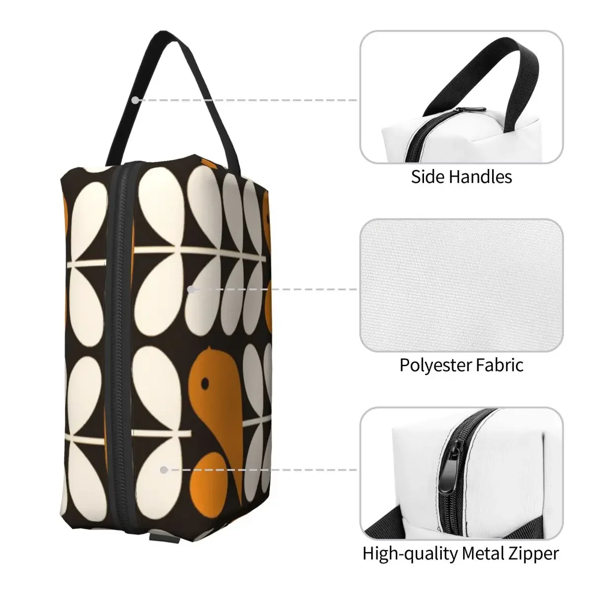 Borsa da toilette Multistem Birds Nero Bianco Arancione Orla Kiely Scandi Organizer per trucco cosmetico Scatola per kit Dopp per riporre bellezza da donna