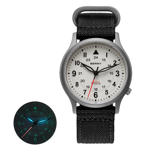 Relojes BERNY de titanio para hombre, reloj clásico de piloto de campo para hombre, reloj de pulsera de cuarzo para exteriores de fácil lectura, zafiro superluminoso 5ATM