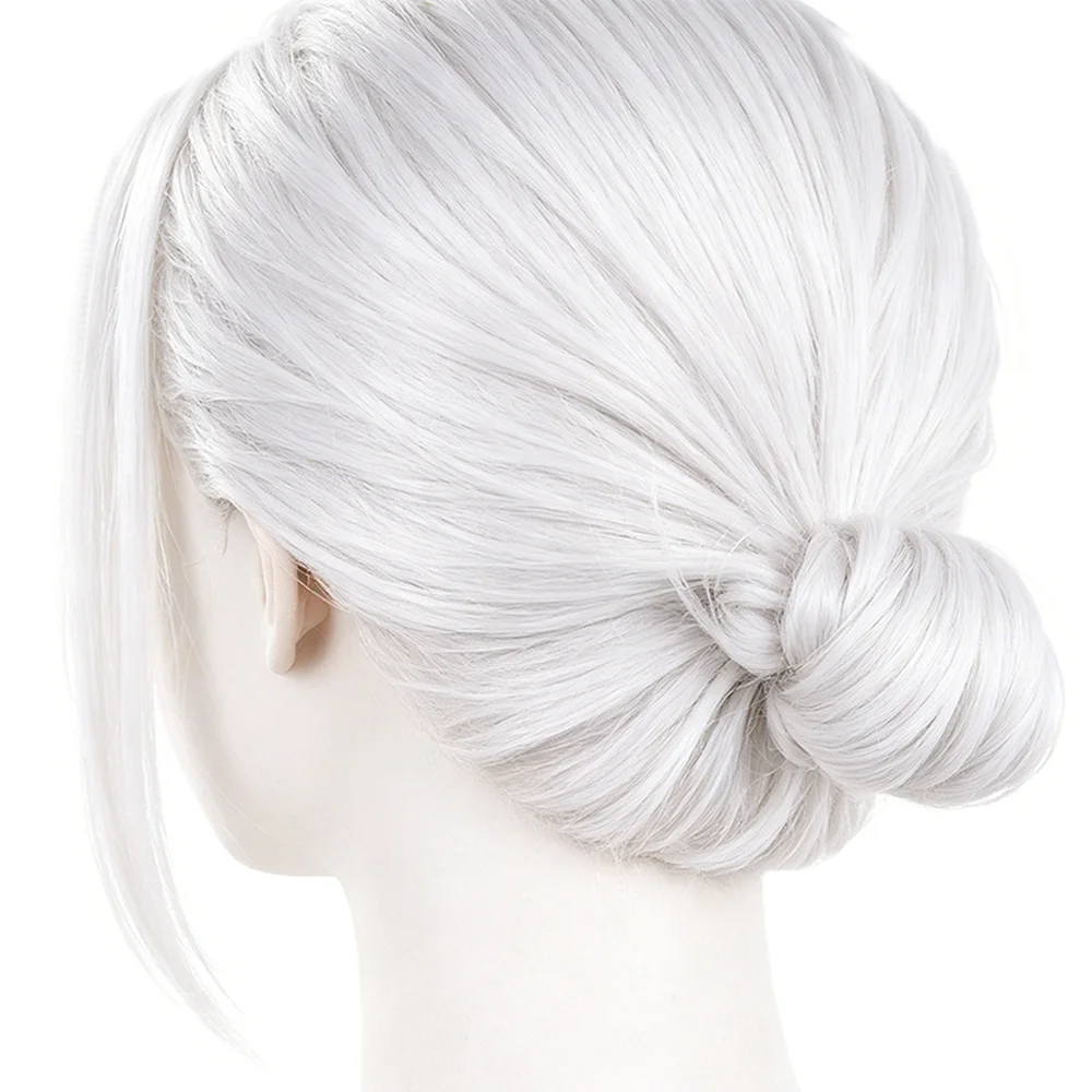 Taro Sakamoto Silver White Bun Wig Slicked Back Heat Resistant Synthetic Hair Easy to Style Unisex For Cosplay Party Daily Wear