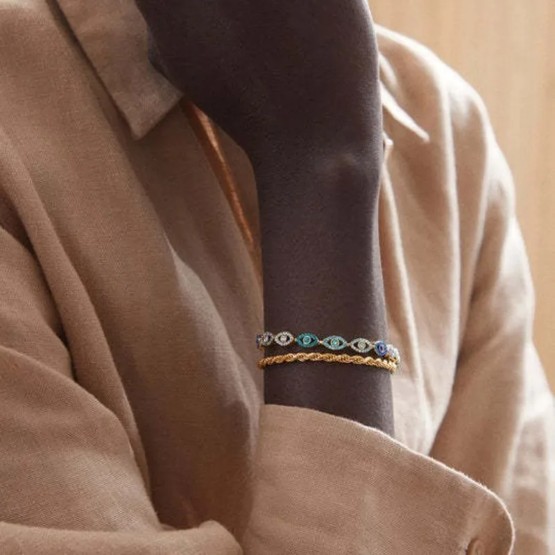 

Zircon Evil Eye Tennis Bracelet Blue Eye Handmade Bracelet Bohemian Style,Crystal Blue Eye Woven Bracelet for Women Personalized