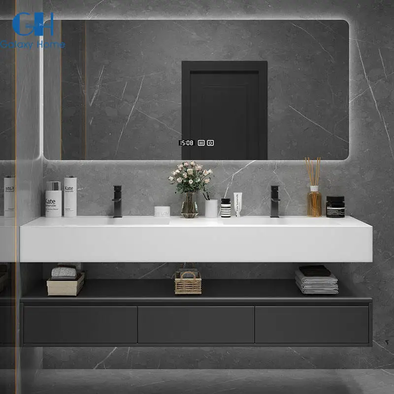 

Commercial Hotel Wall Mounted Water-repellent Bathroom Vanities With Seamless Ceramic Basin