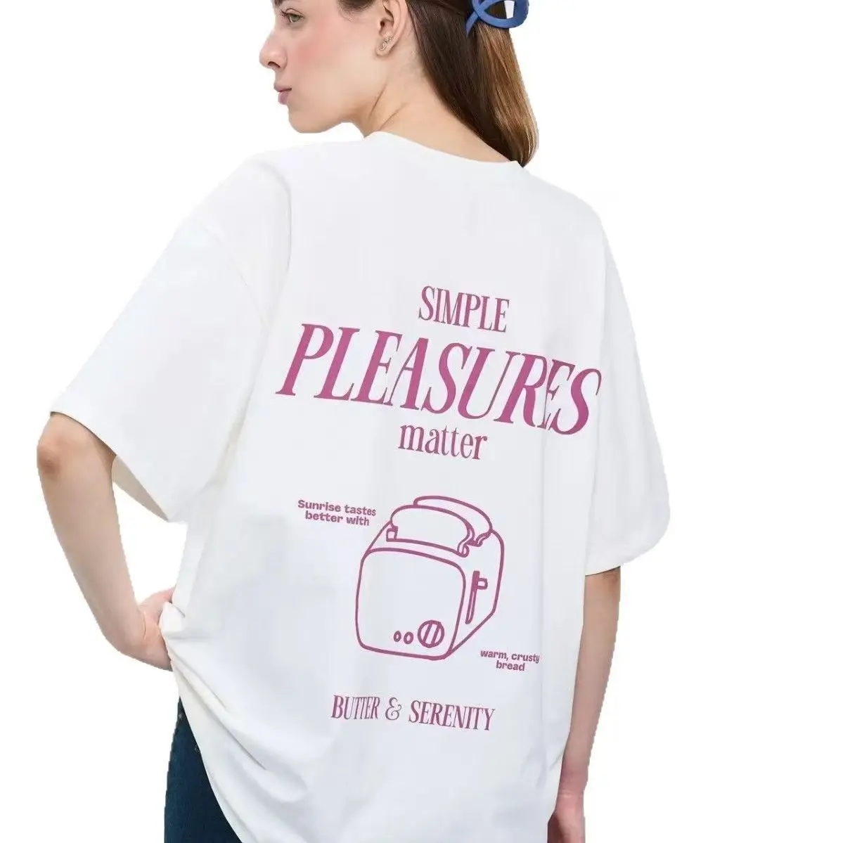 European Style White Toaster Pattern Simple Pleasure Print Casual Tshirts Women's Oversized Tees Short Sleeve Summer Tshirt 2026