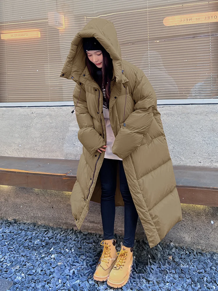 Winter Warm Coat Women\'s Long Knee-length Down Jacket Thickened 90 White Duck Down Fashion Lazy Wind Loose Soft Women\'s Coats