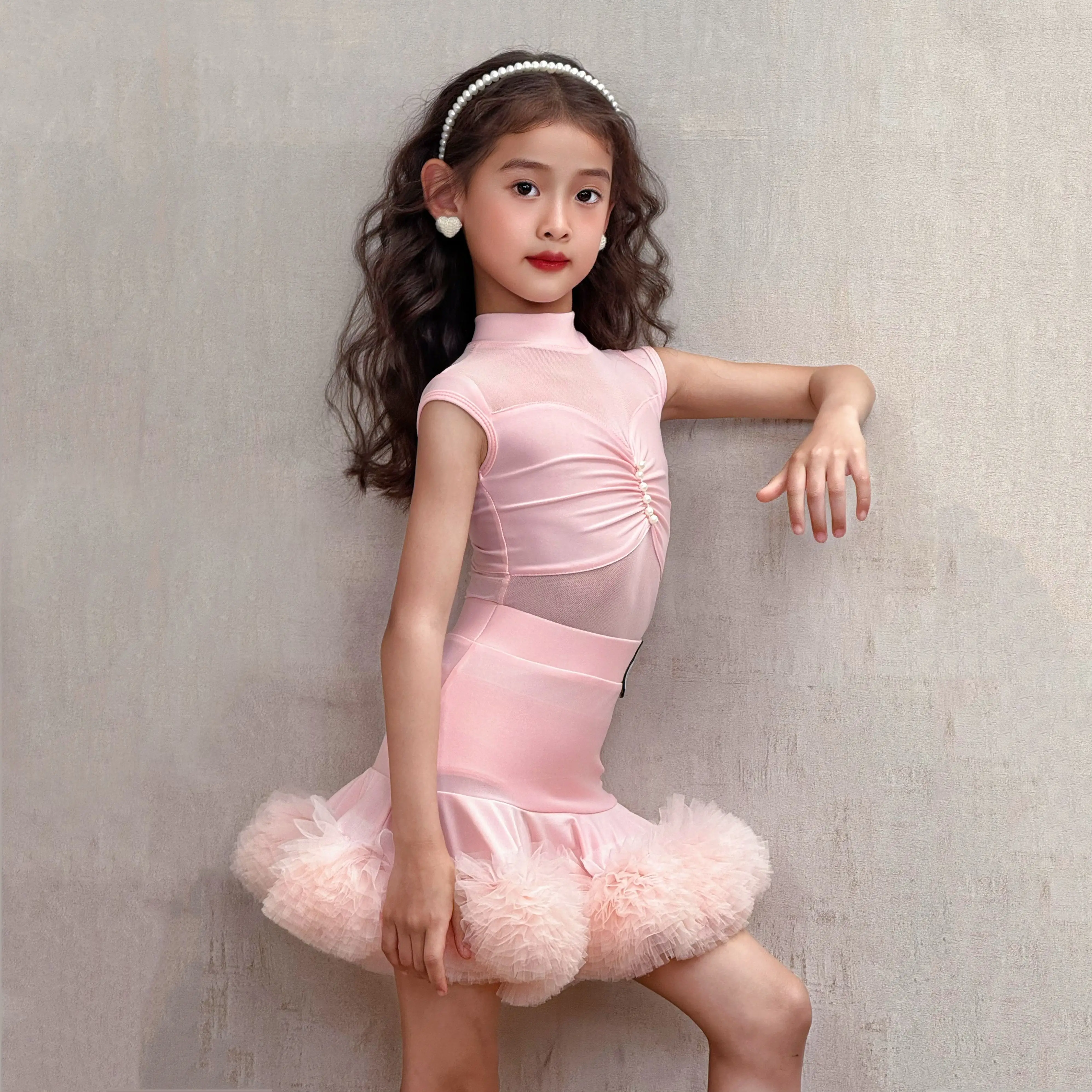 Vestido de dança latina para meninas 2025, verão, novo vestido de prática infantil de alta qualidade e conjunto de vestido de performance infantil