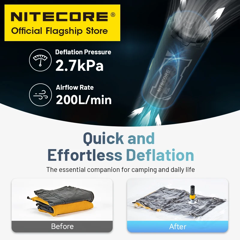 NITECORE AP05C Carbon Fiber Air Pump 23g 2.7 kPa Inflation Deflation for Air Bed Pillows Swimming Ring Camping Flame Booster image 3