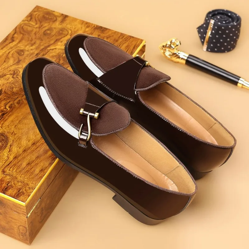 

Stylish Men's Casual Leather Shoes Classic Men's Slip-on Moccasins Buckle-up Style Party and Wedding Shoes Business Formal Shoes