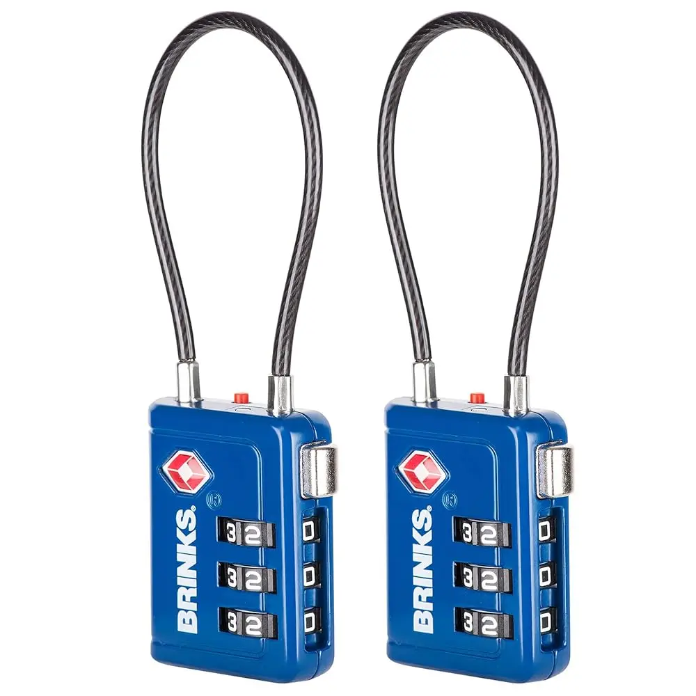 

Brinks TSA Accepted Indicator Luggage Lock, Blue - Resettable 3-Dial Combination, 2.5 inch Long Cable Shackle, New More Secur