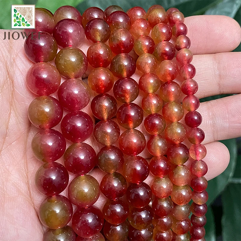 Natural Stone Beads Smooth Watermelon Chalcedony Round Loose Beads For Jewelry Making DIY Handmade Bracelet 15'' 6/8/10/12mm