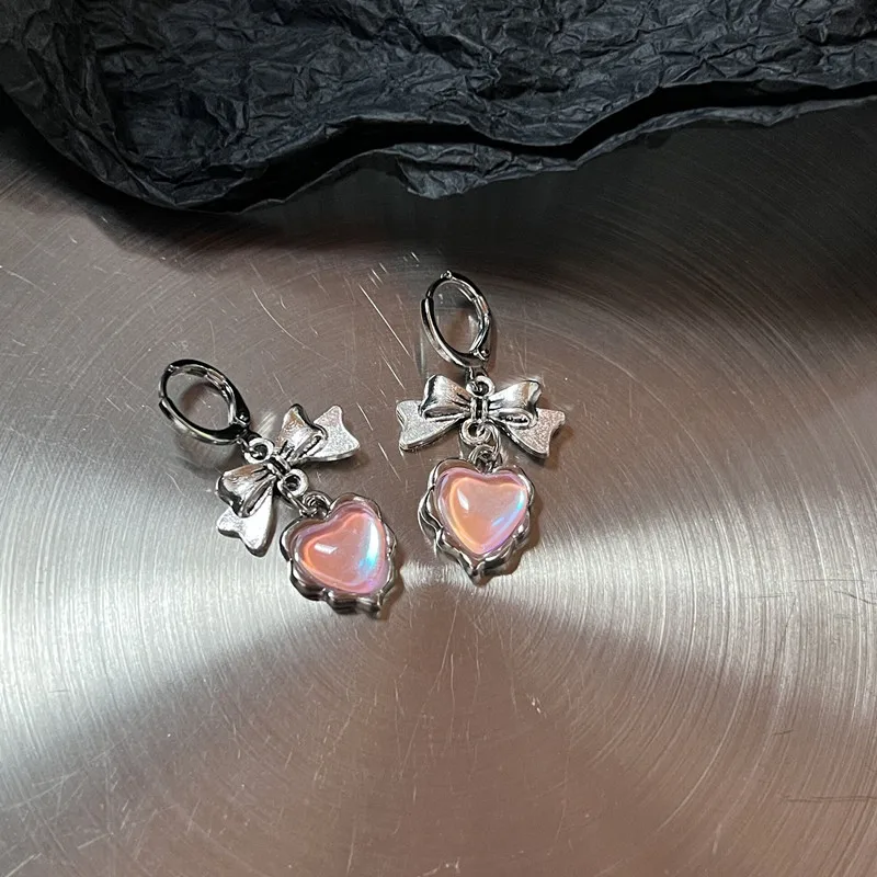 Vintage Bowknot Pendant Hoop Earrings for Women Egirl Unusual Korean Fashion Aesthetic Bow Ear Rings Y2K Jewelry Accessories