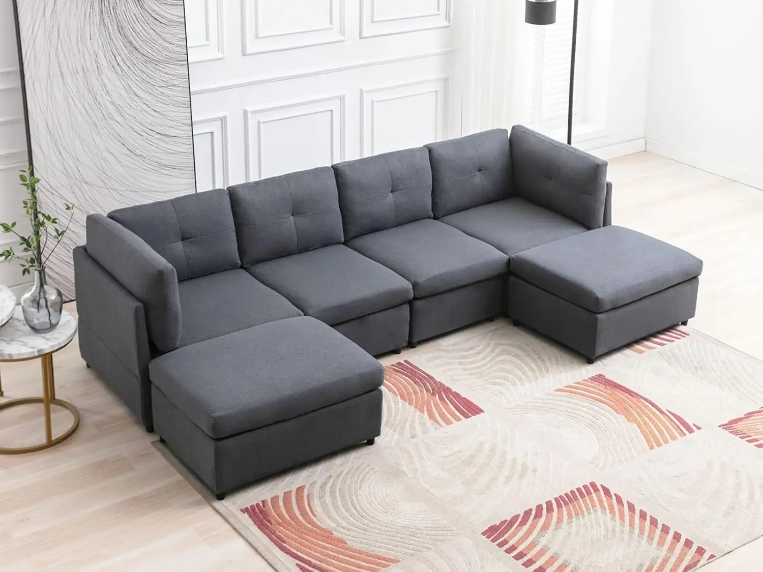 

Convertible Sofa Couch, 118'' Modular Sectional Sofa with Tufted Back Cushion,Sectionals Sofa Couch with Ottomans