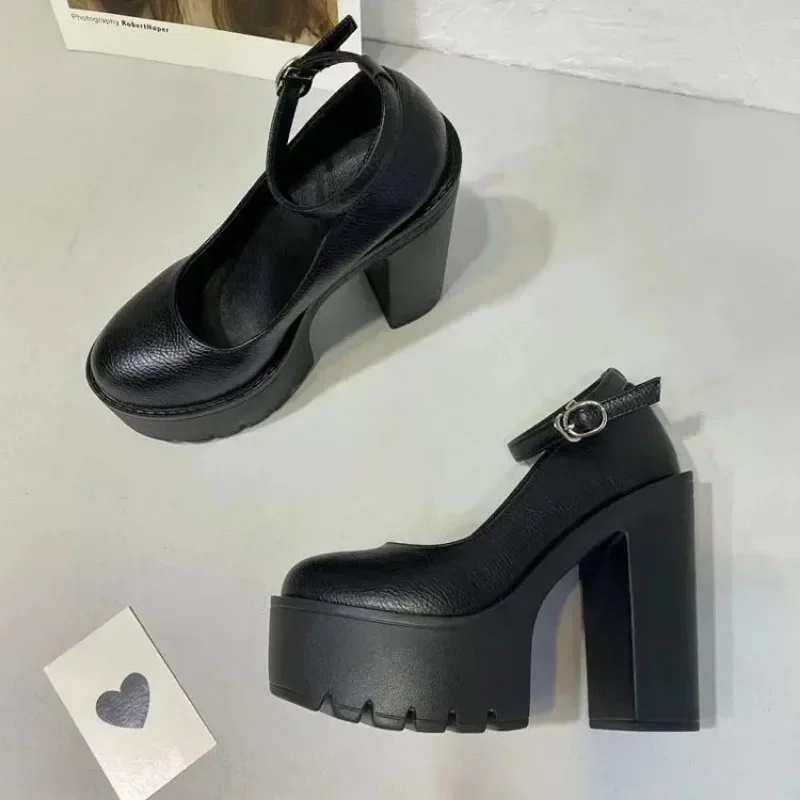 2024 Spring Autumn Casual High-heeled Shoes Sexy Ruslana Korshunova Thick Heels Platform Pumps Black White Size 41 Mujer
