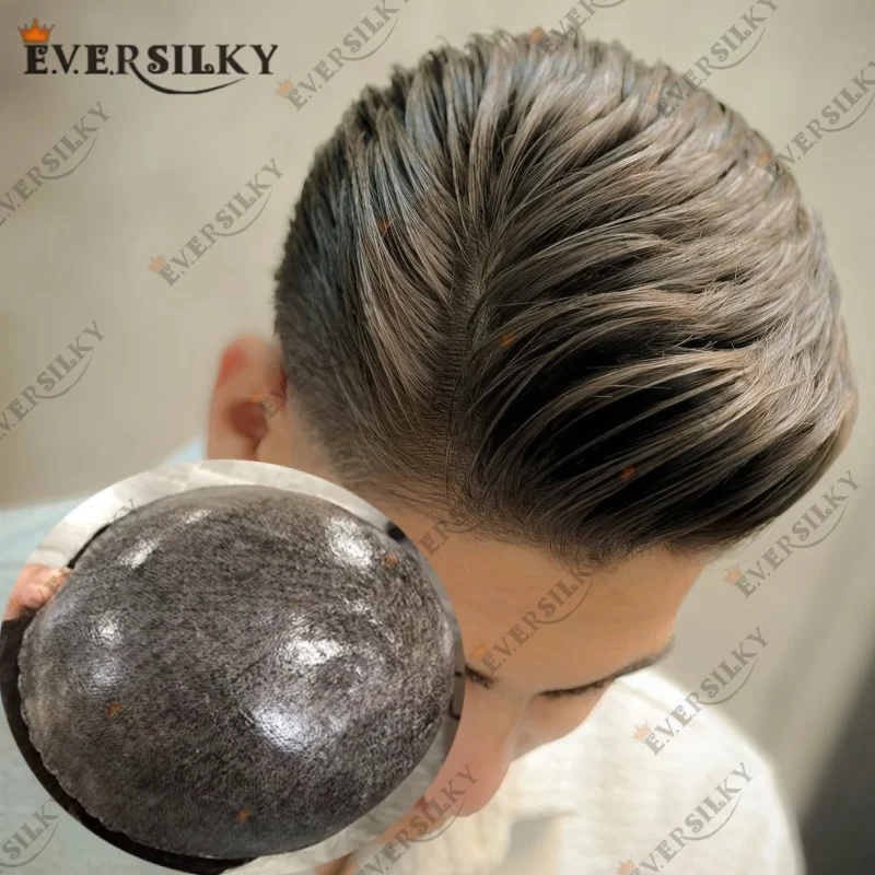 نظام قوي ومتين للبشرة الرقيقة بالكامل شعر بشري رجل عجوز أسود طبيعي مع شعر رمادي 65% 0.1 مللي متر بدلة شعرية ميكروسكين