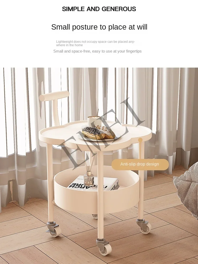 Creative Sofa Side Table Simple Modern Trolley Rack Cream Wind Movable Small Coffee Table