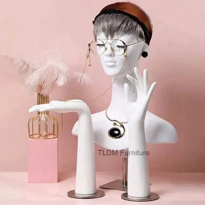 

Jewelry Head Hat High-end Female White Simulation Hand Model Mannequins Scarf Glasses Props Mannequins Head Display Rack H