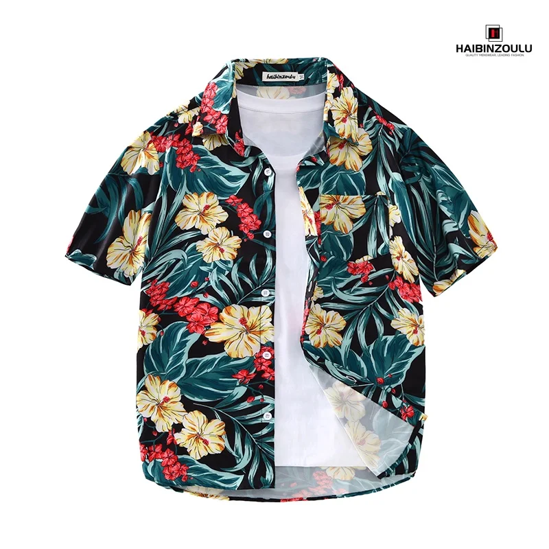 Men\'s Short Sleeve Printed Shirts Hawaiian Style Clothes Oversize Tops Seaside Holiday Personalized Clothing