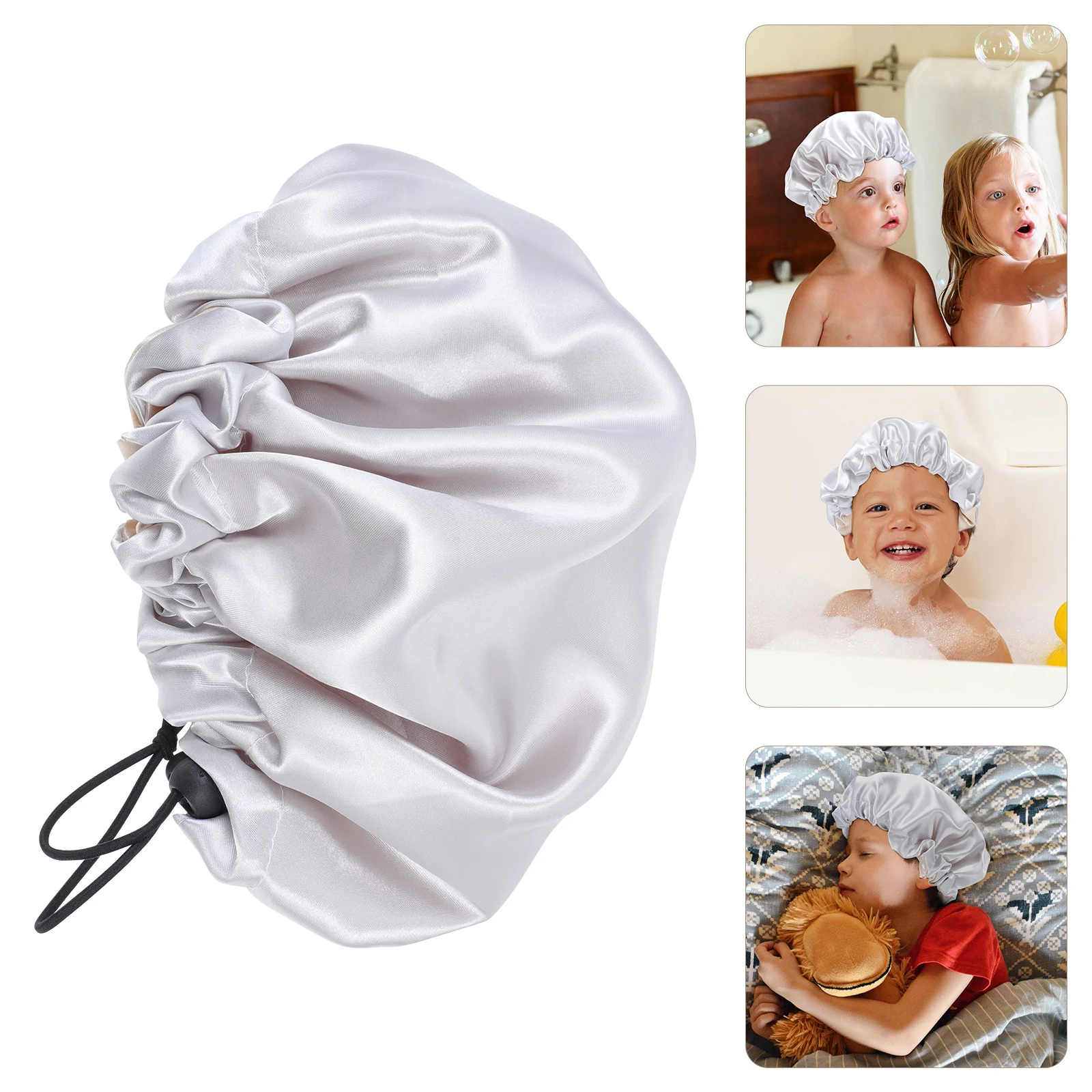 

Kids Sleeping Hat Satin Bathing Cap Non-Skid Elastic Hair Care Caps for Children Night Use Kids Sleeping Hat Satin
