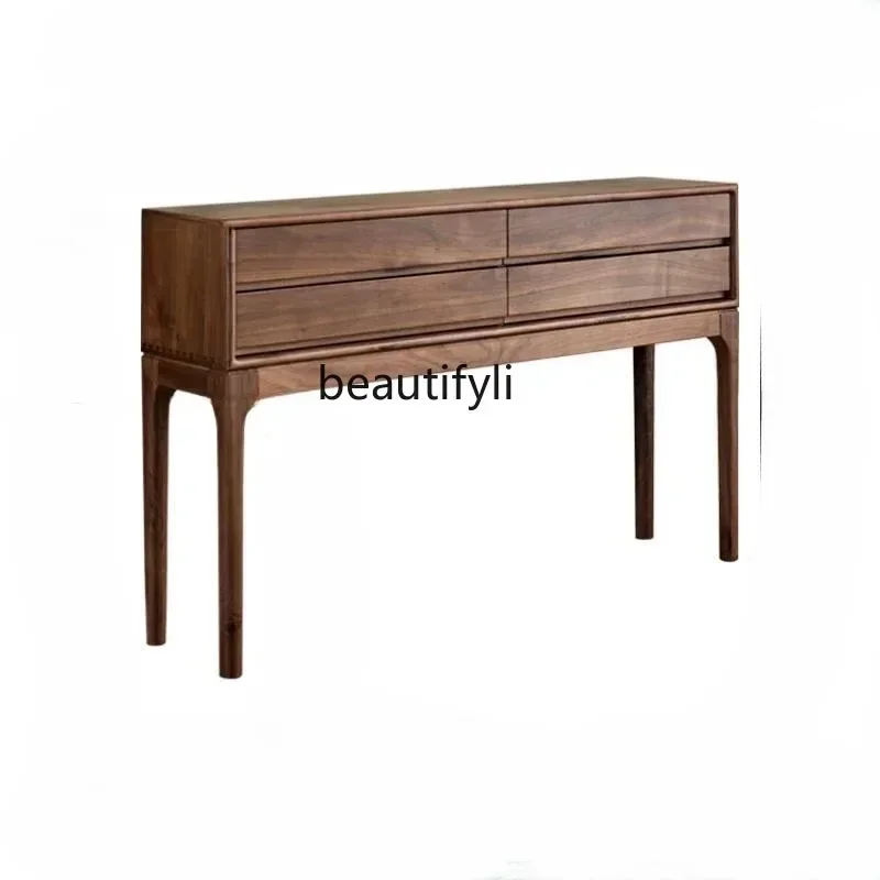 A85 North America Black Walnut Wood Hallway Cabinet Solid Wood Counter Top Door Hall Side Cabinet Nordic High Leg Locker