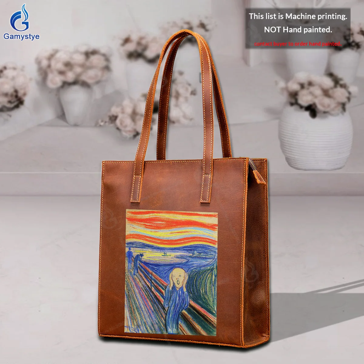 

Art Print Customize Totes Screaming twisted man Ladies Tote Handbag Messenger Shoulder Bag For women Real Cowskin Leather Travel