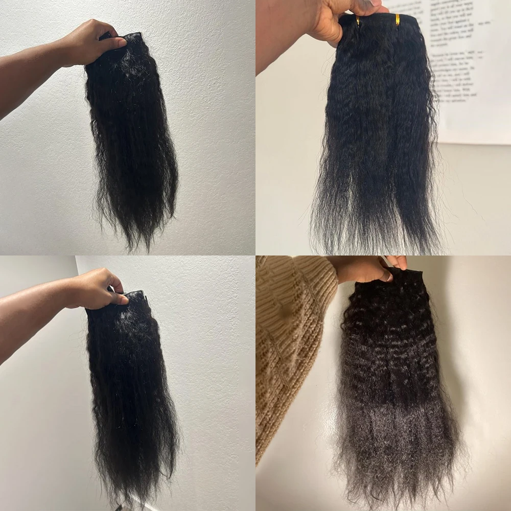 인모 더블 웨프트 곱슬 스트레이트 클립인 여성용 100g 8피스 클립온 헤어 익스텐션 인모 클립인 헤어