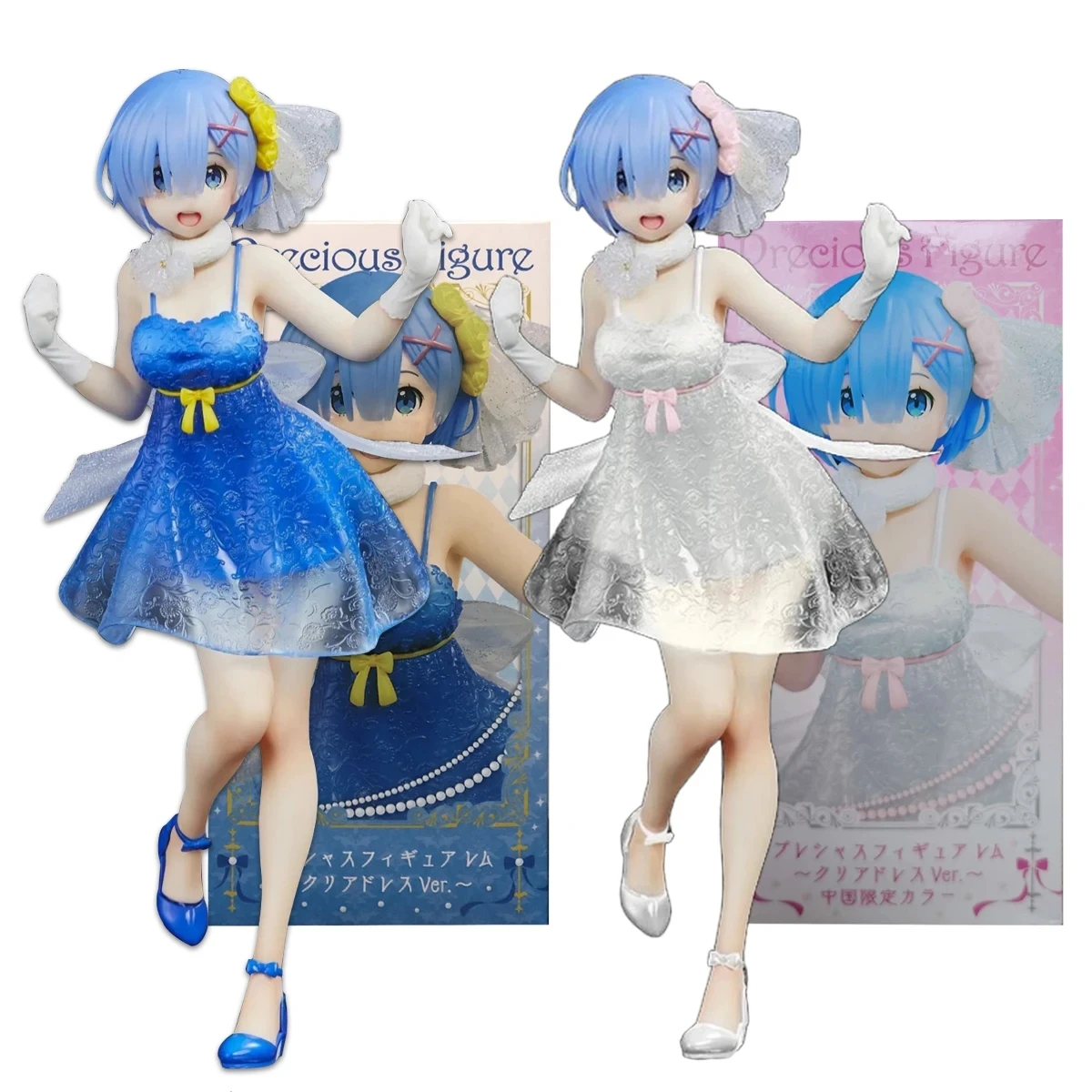 BANDAI Rem Anime Figure Re:Zero kara Hajimeru Isekai Seikatsu Kawaii Re Crystal Dress Blue White Cute Model Doll Static Toys