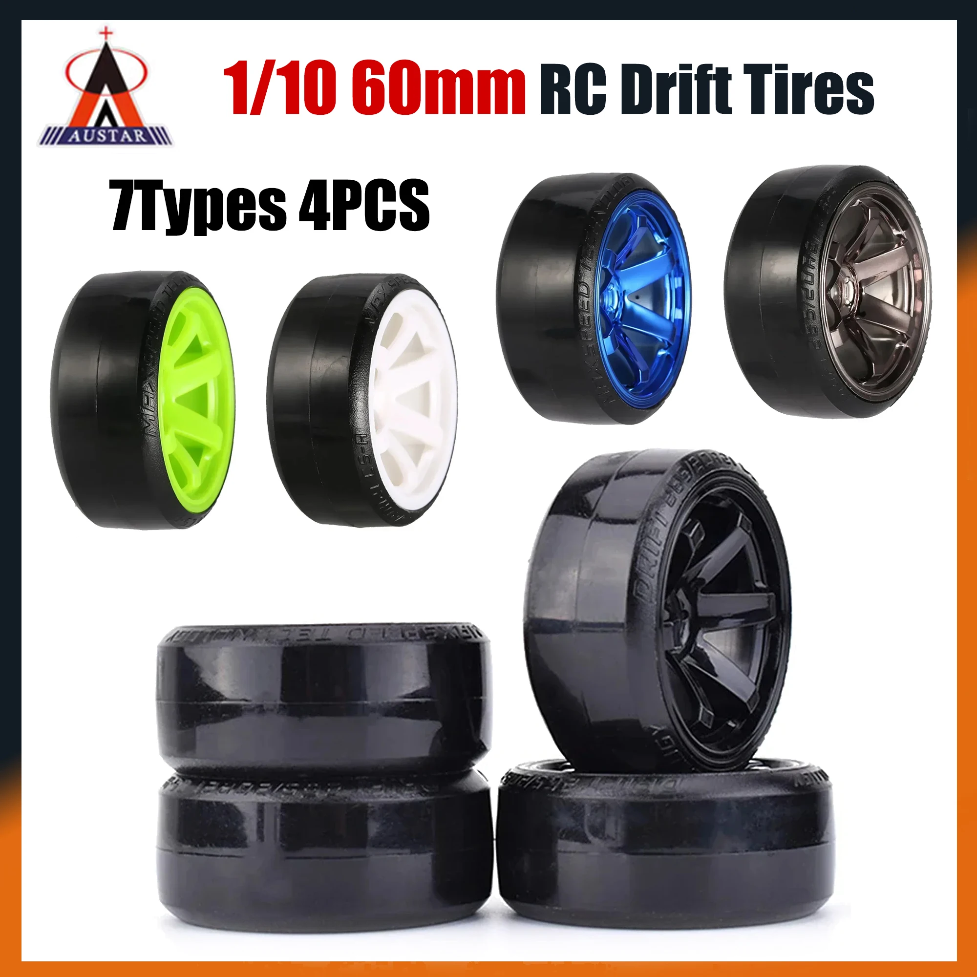 4PCS 1/10 60mm Tire Hard Plastic Hub Rim Wheel Set for RC Drift Car Kyosho MST Yokomo 3Racing HSP Tamiya DS5 Wltoys USUKANI