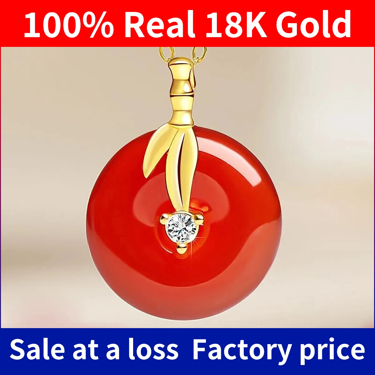 

Szjinao Bamboo 100% AU750 18K Gold Natrual Red Agate Necklace For Women With Chain Luxury Dubai Jewelry Get Well Soon Gift Sale