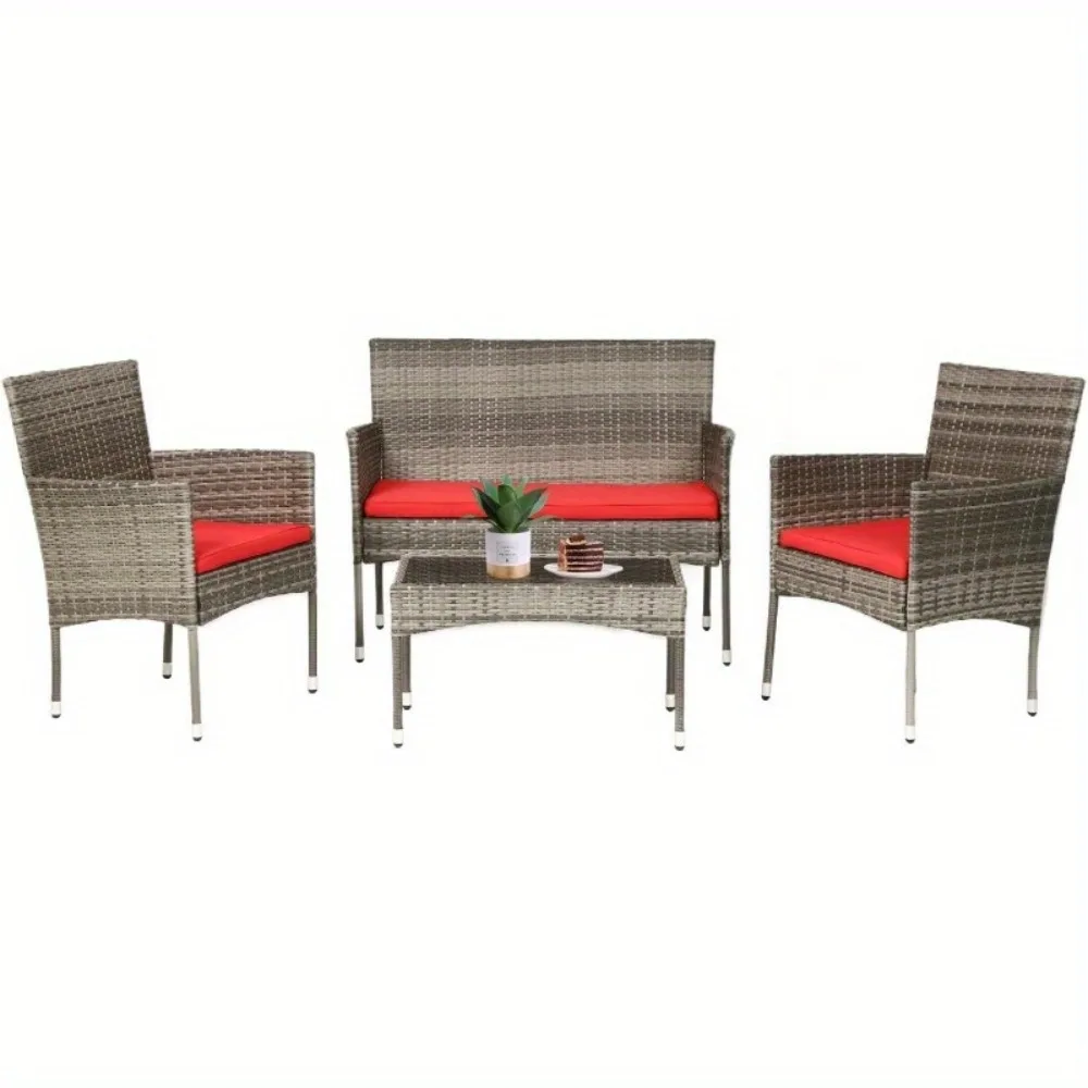Patio Conversation Set 4 Pieces Patio Furniture Set Wicker with Rattan Chair