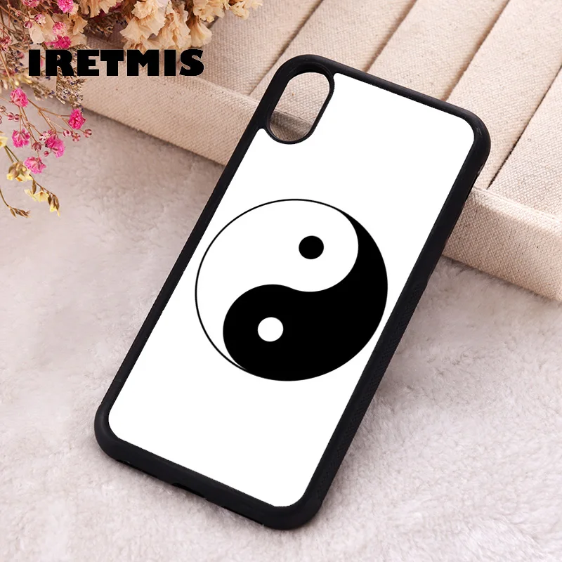 Iretmis Phone Cover Case For iPhone X XS Max XR 11 12 13 PRO MINI 14 15 16 Plus Rubber Silicone Yin Yang Black and White