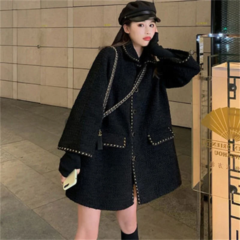 Woolen Thick Coat Women's Autumn Winter 2022 Autumn Winter New Small Fragrant Style Medium Long Woolen Coat to Cover The Flesh X