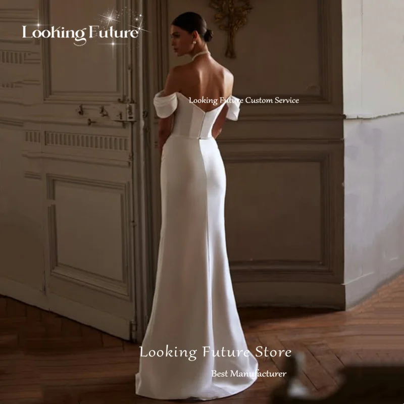 Boho Mermaid Satin Wedding Dress Simple Off The Shoulder Appliques Sexy High Slit Backless Strapless Bridal Gown 2026 Customized