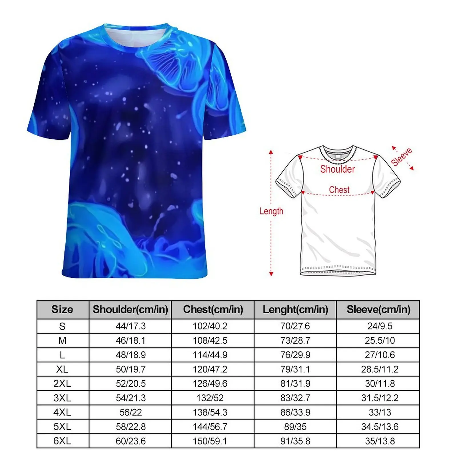 Tropical Marine Print T Shirt For Male Blue Jelly Fish Design O Neck T-Shirts Summer Clothes Short-Sleeve Casual Plus Size Tees