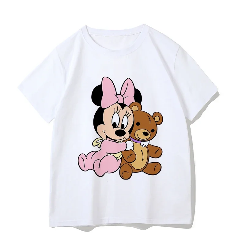 Disney T Shirt Summer Women\'s Simple Solid Color O Neck Harajuku T Shirt Short Sleeve Mickey Mouse and Donald Duck