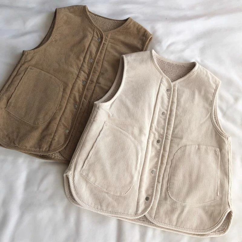 Vintage Corduroy Wool Vest Women Fall Winter Warm Casual Sleeveless Buttons Jacket Y2K Ladies Korean Loose All-Match Outwear