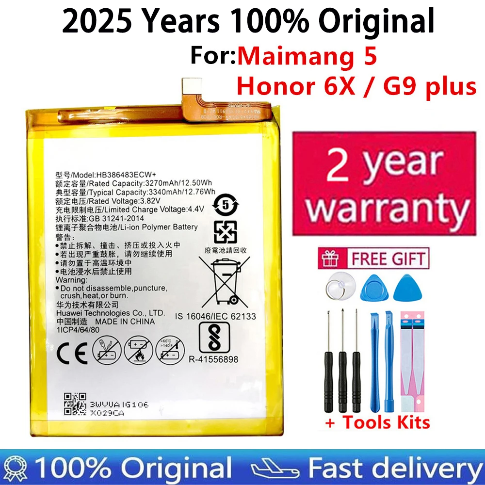 

100% оригинальный аккумулятор HB386483ECW + 3340 мАч для Huawei Maimang 5/Honor 6X G9 plus MLA-AL00 MLA-AL10, сменные аккумуляторы