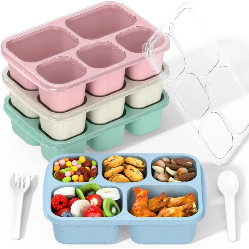 

Bento Box Adult Lunch Box-4 Pack, 5 - Compartment Meal Prep Container, Reusable Food Storage Snack Containers-Stackable