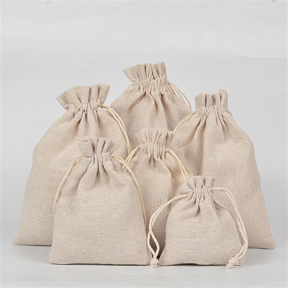 50pcs 100% Cotton Drawstring Bag DIY Christmas Wedding Party Gift Packaging Reusable Home Storage Bag Accepting Customized Logo