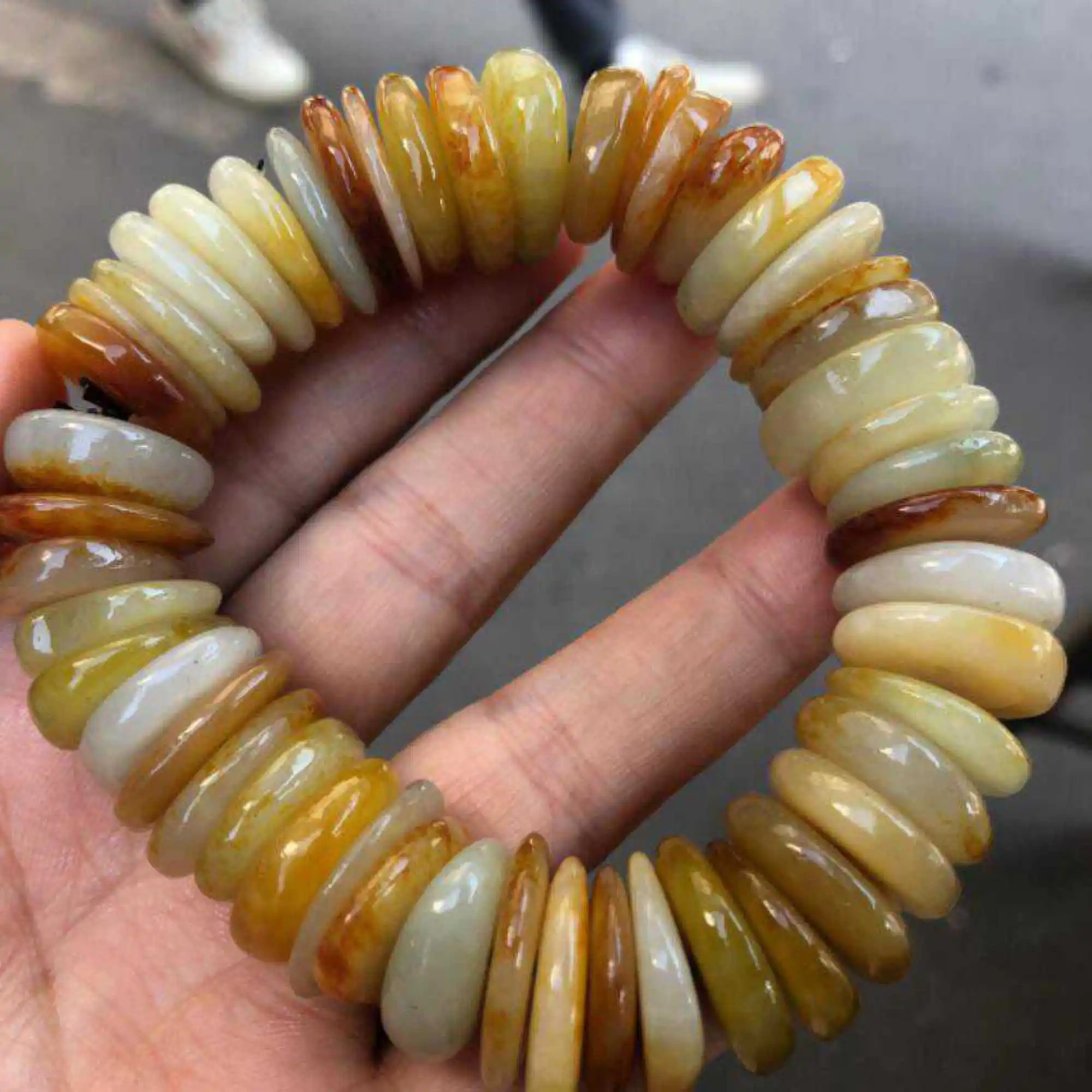 Large Special Pure Chinese Natural HeTian Jade Flat Beads Prayer Bracelet Mental Chain Glowing spread Chic Meditation Gift