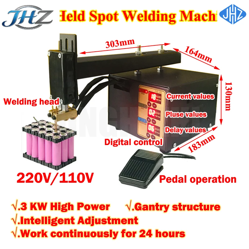 JHZ for LY Hand Held Lithium Batteries Contact Welder 3KW Precision Pulse Nickel Strip For 18650 32650 Spot Welding Machine 0.15