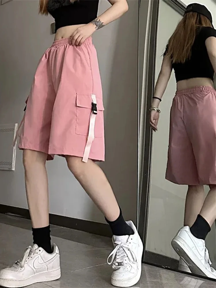 Zoki Y2K Vintage Cargo Shorts Women High Waist Streetwear Hip Hop Shorts Summer Loose Harajuku Bf Casual Korean Wide Leg Shorts