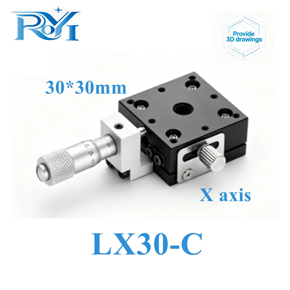 

X Axis 30mm LX30-L LX30-C LX30-R Knob Micrometer Sliding stage Cross Guide Rail Type Platform Manual Displacement Sliding Table