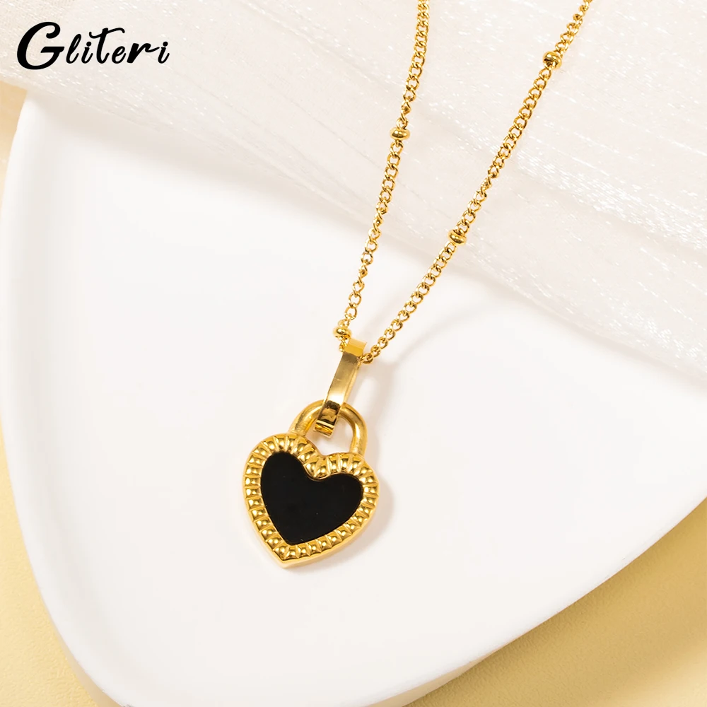 GEITERI Vintage Double Sided Heart Necklaces For Women Girls Gold Color Chain Black White Love Pendant Choker Charm Jewelry 2023