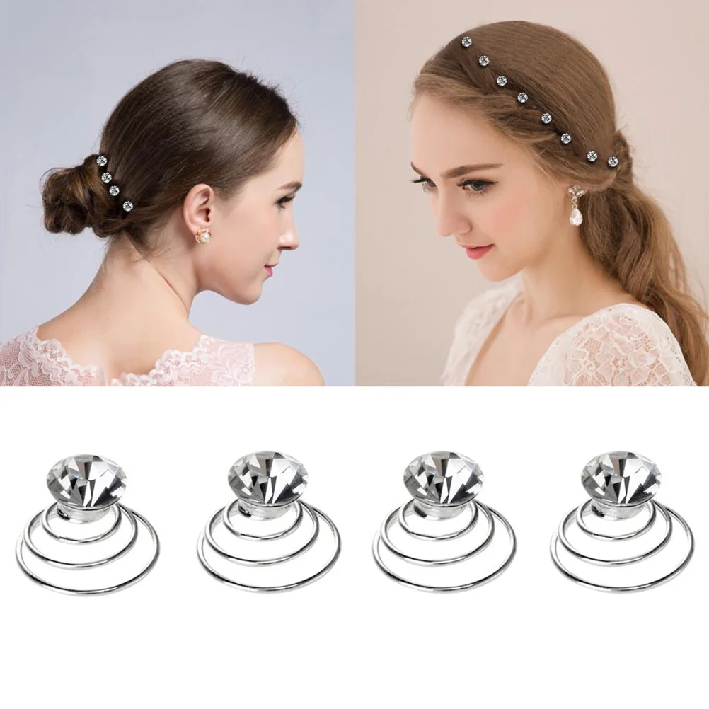 60 Pcs Hair Clips for Party Spiral Pins Women Pearl Accessories Prom Mini Rhinestone